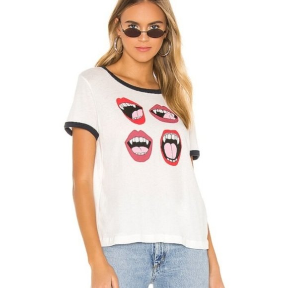Wildfox Johnny Fang Graphic Ringer Tee M NWT - Picture 1 of 8